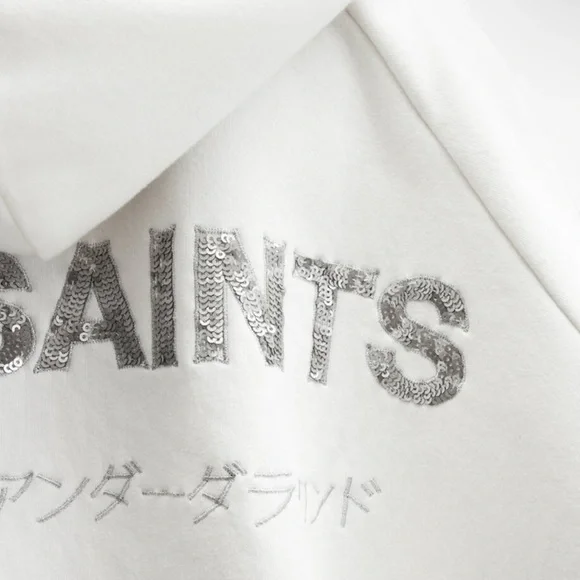 AllSaints Talon Underground Sequin Oversized White Hoodie - Picture 7 of 8